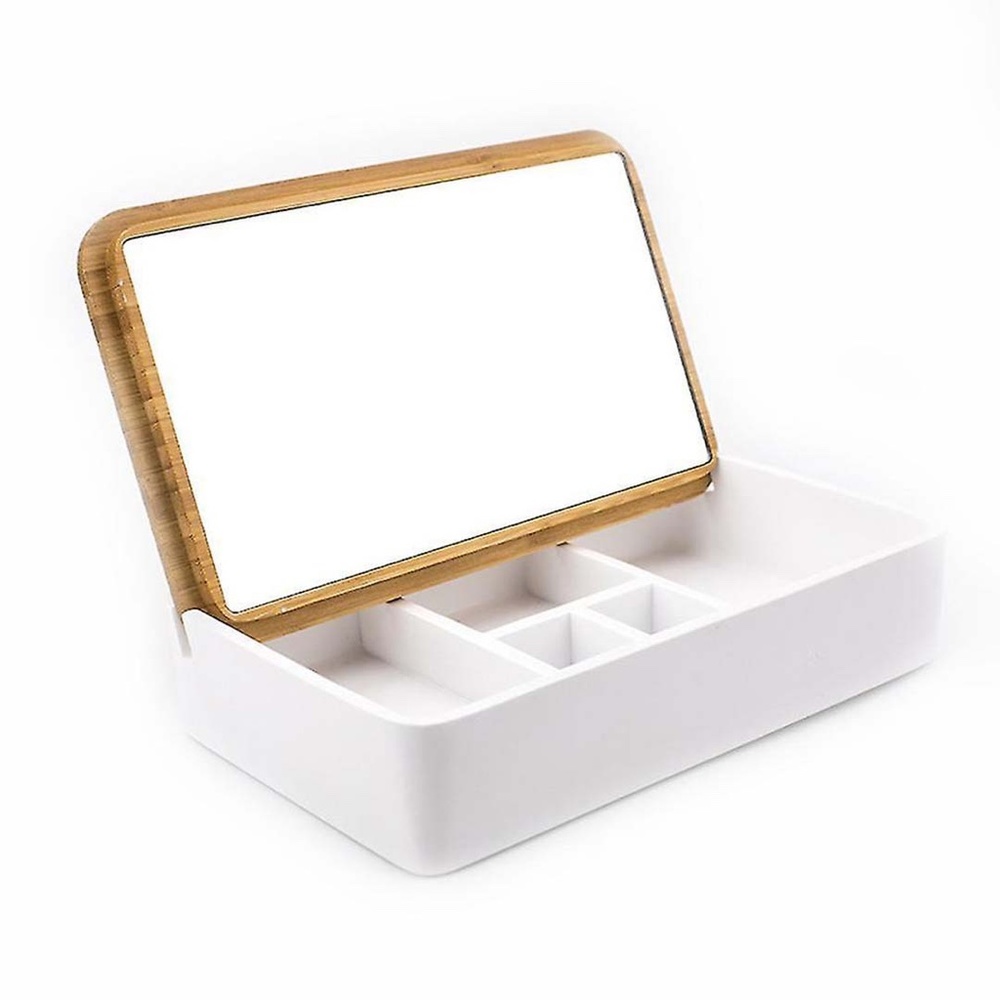 SCANDALNAVIAN STYLE MINIMALIST BAMBOO JEWELRY BOX MIRROR COMPARTMENT